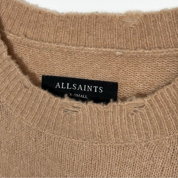 AllSaints Kez Crew Neck Pullover Distressed Wool Yak Blend Sweater, Tan size XS - Picture 7 of 8